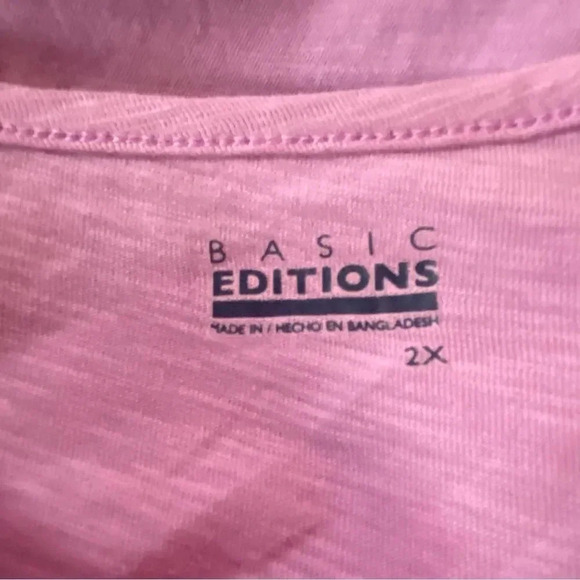 Basic editions 2X Top Shirt Purple Lace Over Henley Roll Tab Long Sleeve Cotton - Picture 5 of 7